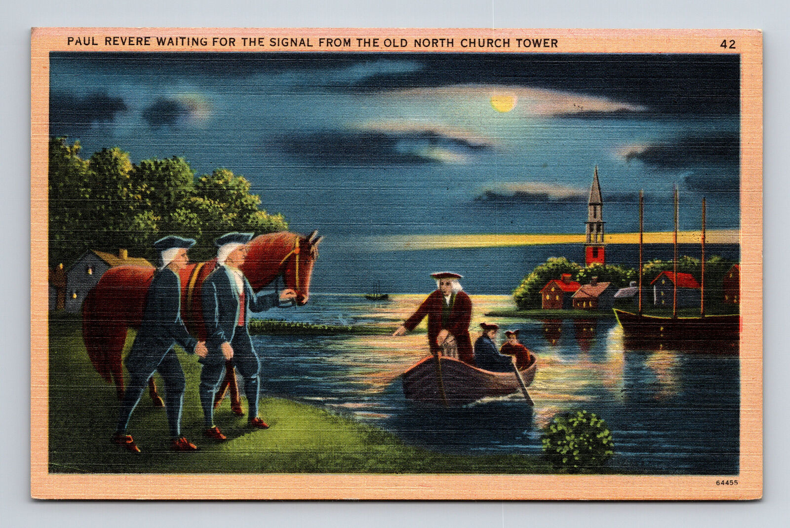 1951 Paul Revere Waiting for Signal Old North Church Boston MA Postcard