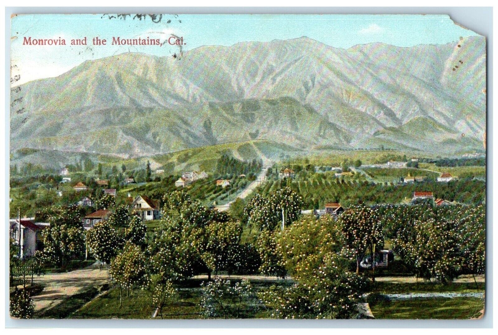 1908 View Of Monrovia And The Mountains California CA Posted Antique Postcard
