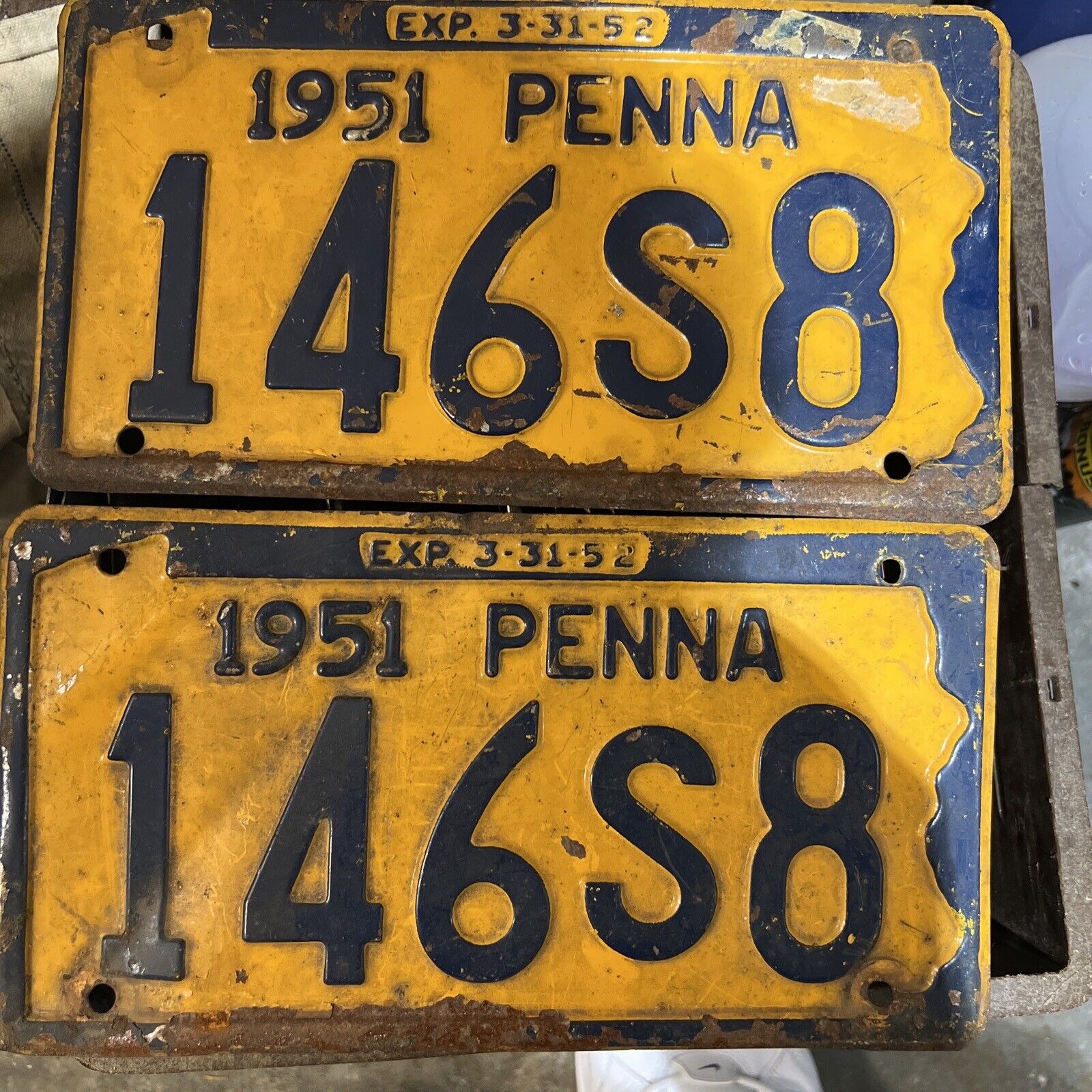 Vintage 1951 pennsylvania license plate 146S8 Penna- Set Of 2