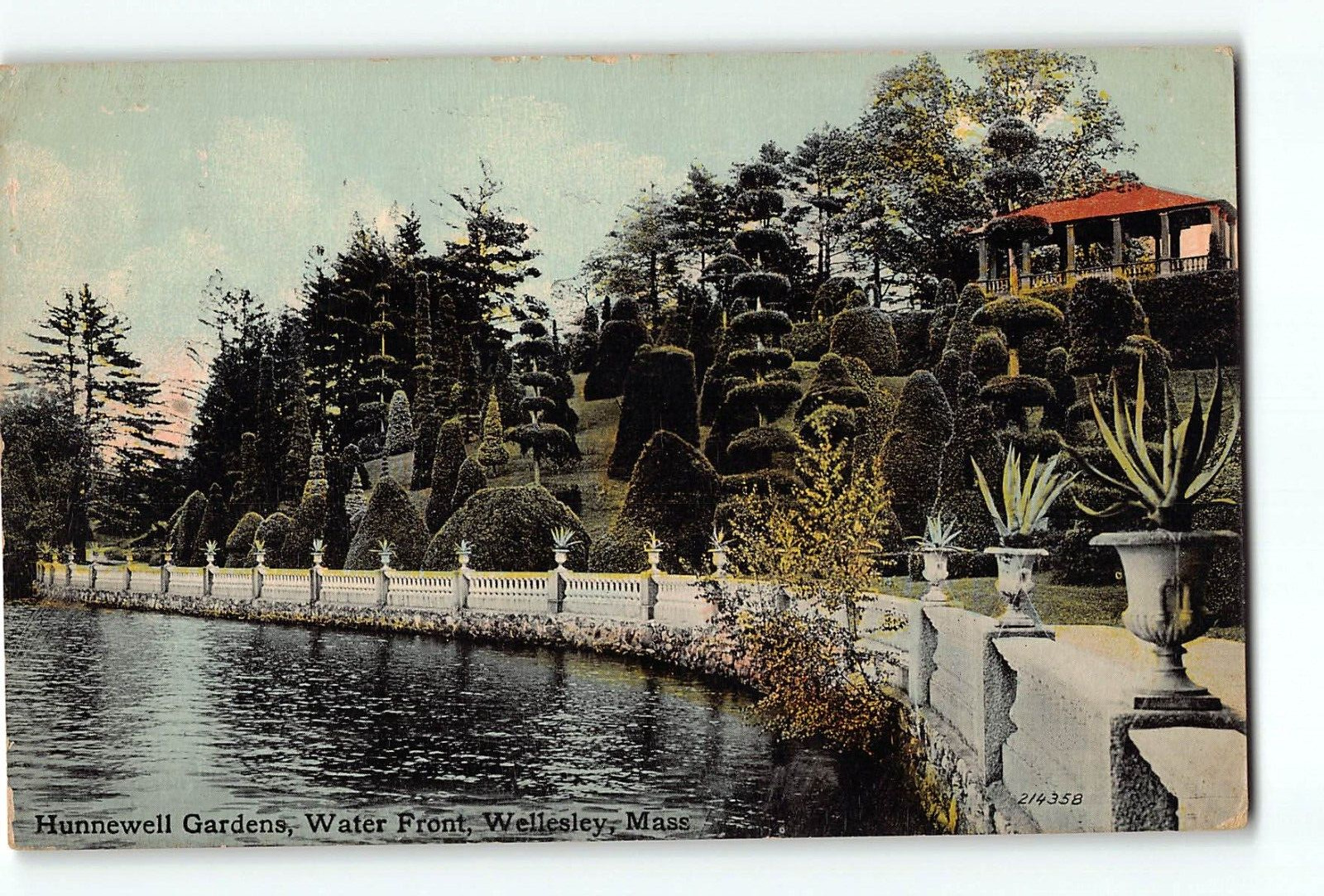 Old Vintage 1911 Postcard of Hunnewell Gardens Water Front Wellesley MA