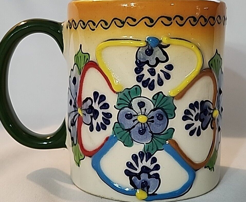 Mexican Talavera Tierra Fina Hand Painted Floral Coffee Mug Tuscon Style 4\
