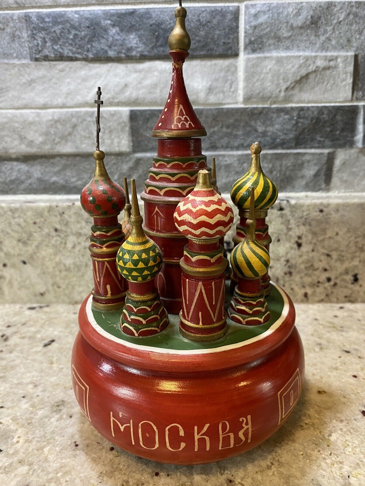 Russian Wooden Music Box Hand-Painted & Hand-Crafted * Flaws See Description