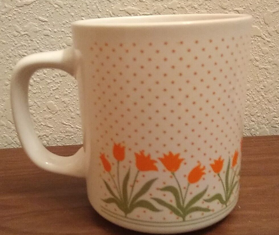 Lefton China 0552 Orange Floral Tulip Polka Dot Vintage Mug
