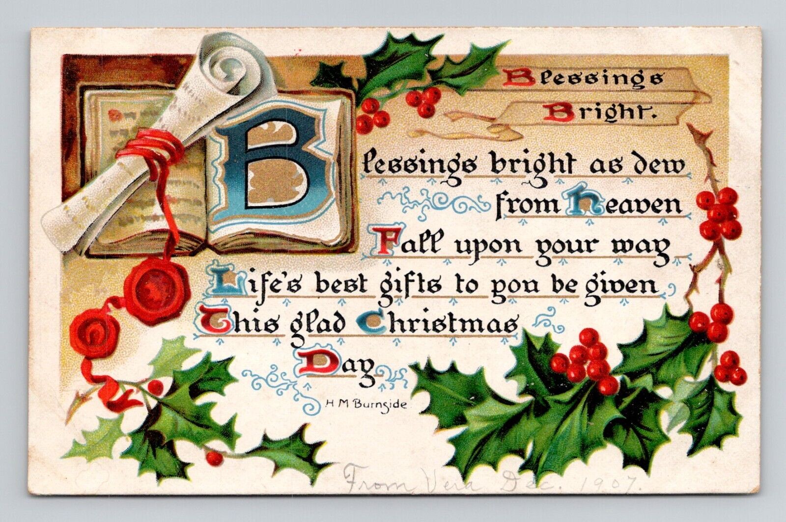 Postcard Blessing Bright Yuletide by Raphael Tuck no 104, Unposted Antique C2