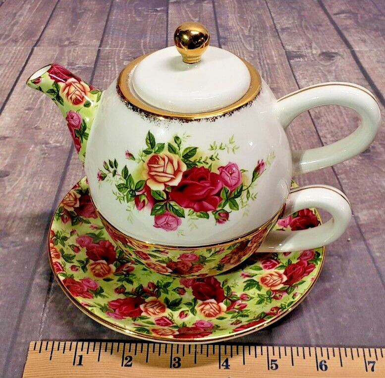 Royal Albert Old Country Rose China Chintz Tea For 1 Teapot Cup Saucer Stacking