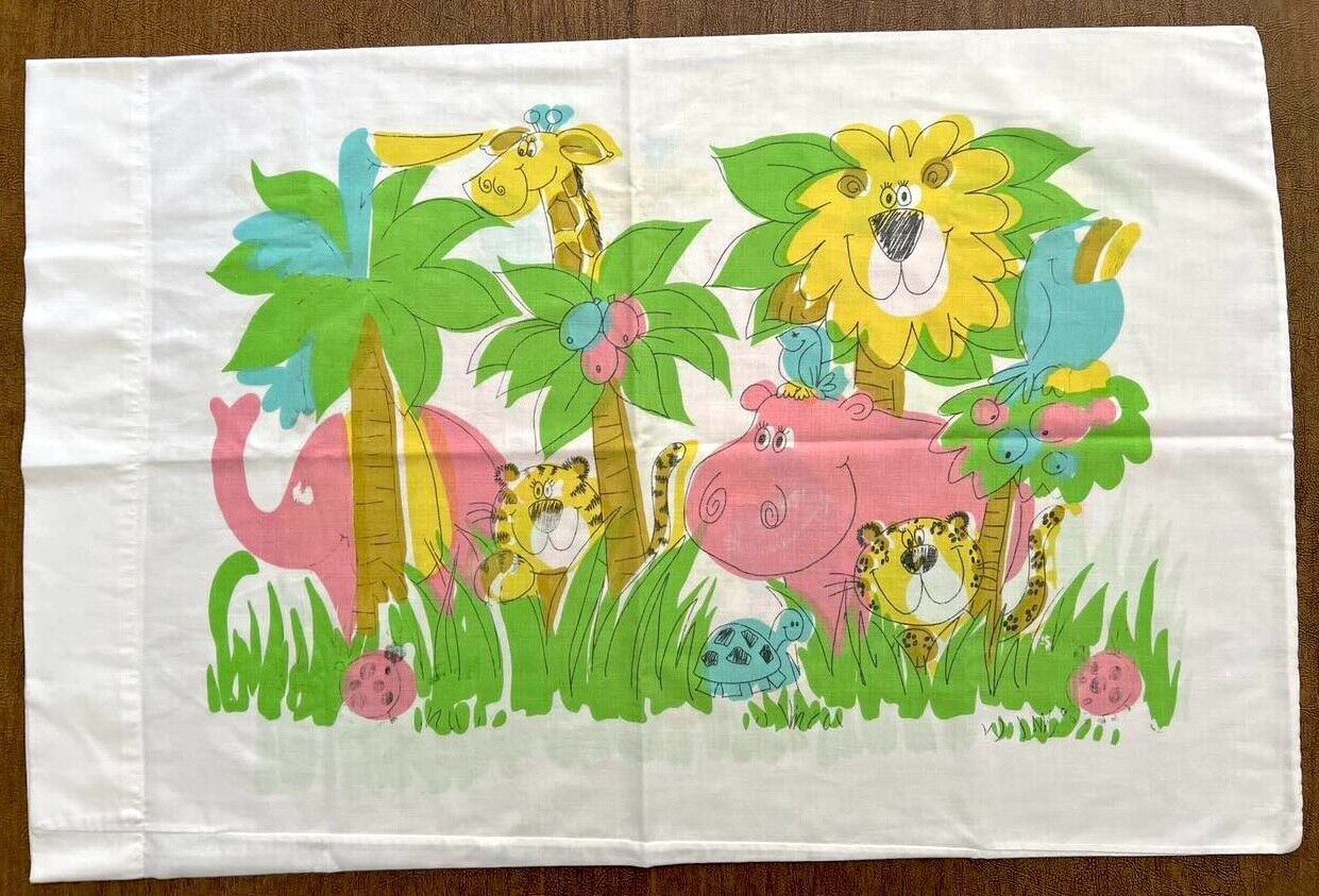 Vintage Springmaid Marvelaire Animal Talk Pillowcases Jungle Lion Tiger