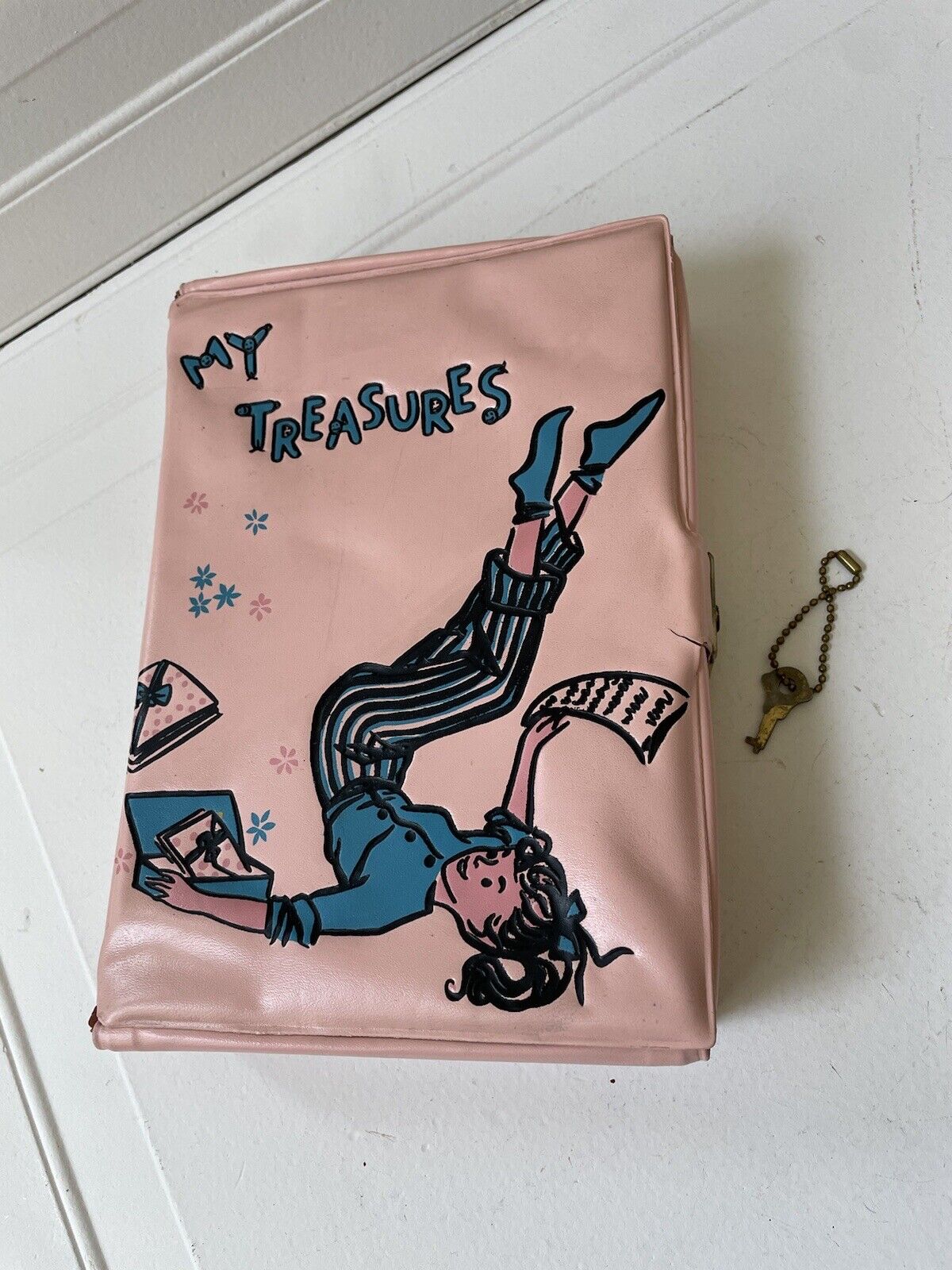 Vintage 1950s-60s My Treasures by Ponytail Keepsake Diary Box Pink with Key