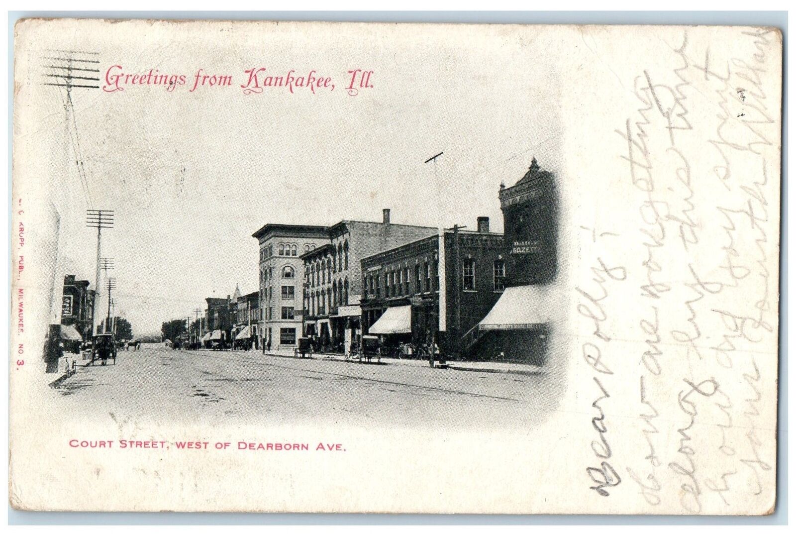1907 Greetings From Kankakee Court Street West Of Dearborn Ave Illinois Postcard