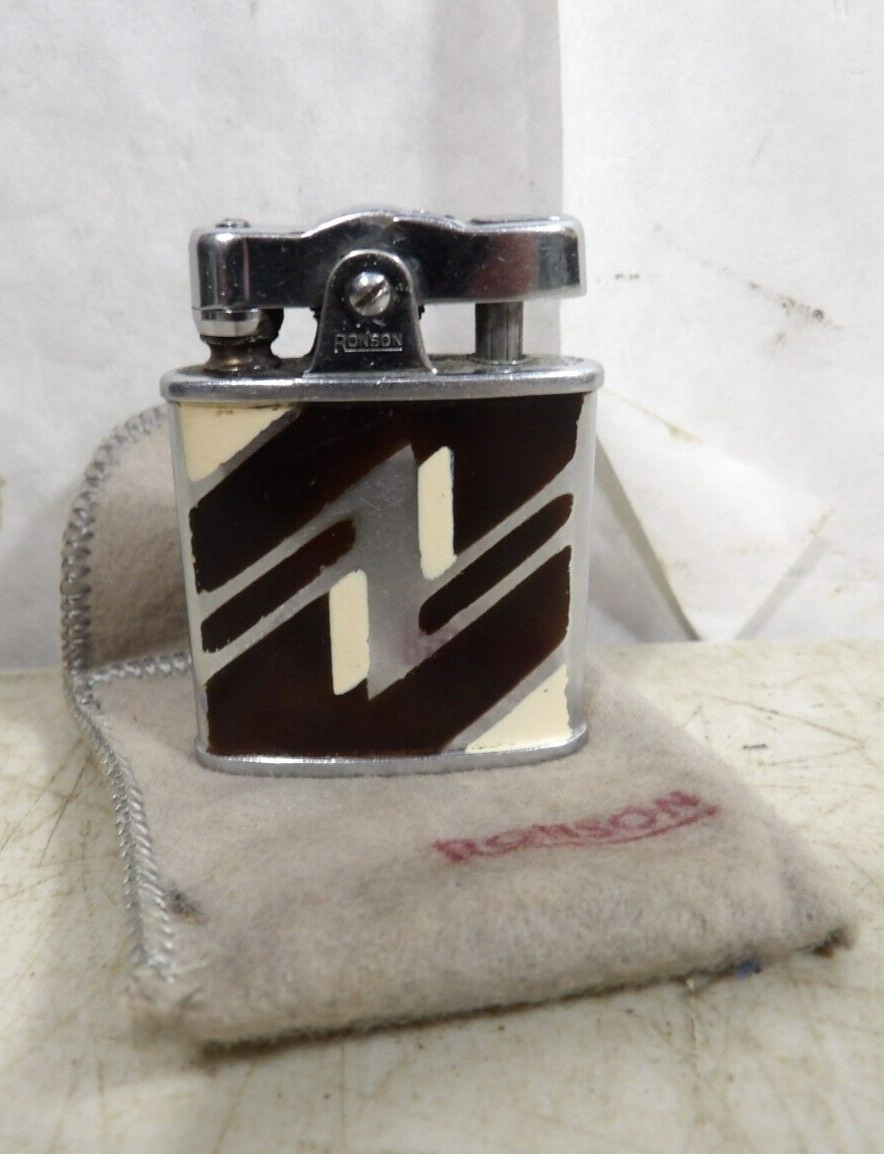 Vintage/Antique 1930s Ronson De-Light Lighter W/Case Art Deco Zig-Zag