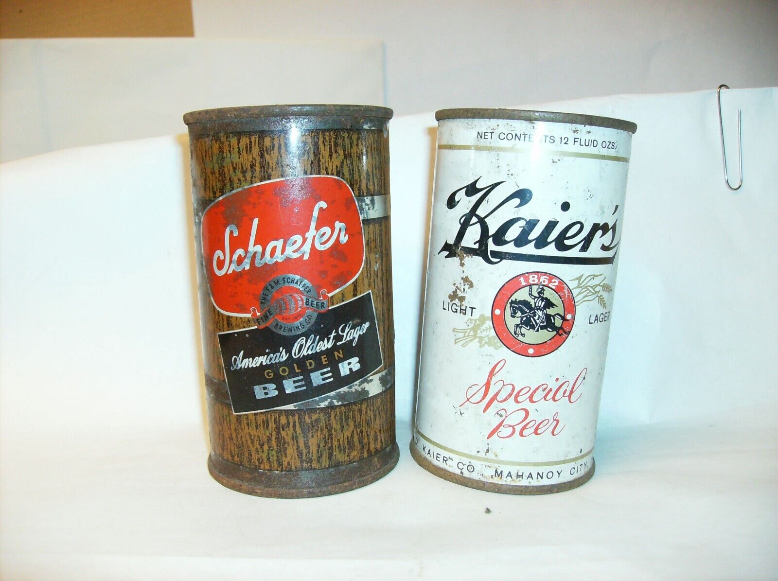 Kaiers Special Beer and Schaefer Golden Beer Flat Top Beer Cans lot of 2