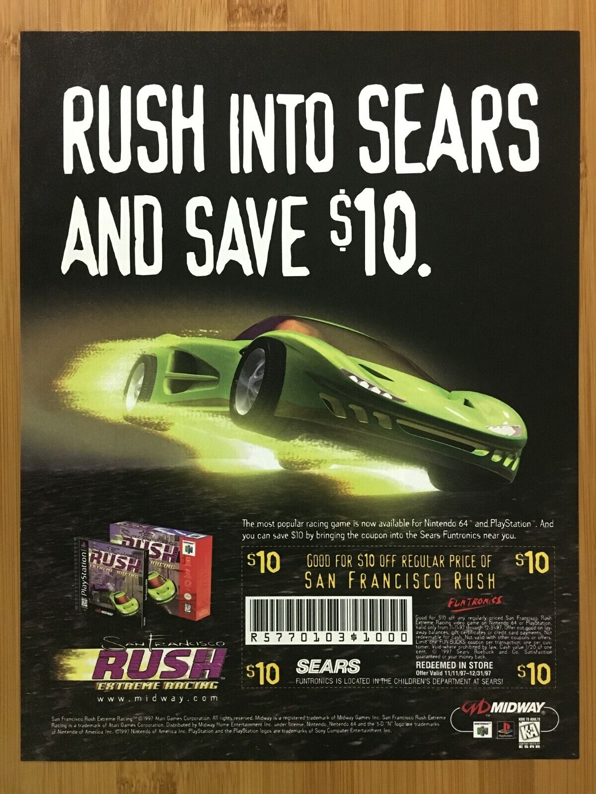 San Francisco Rush N64 PS1 1998 Vintage Print Ad/Poster Official Racing Art Rare