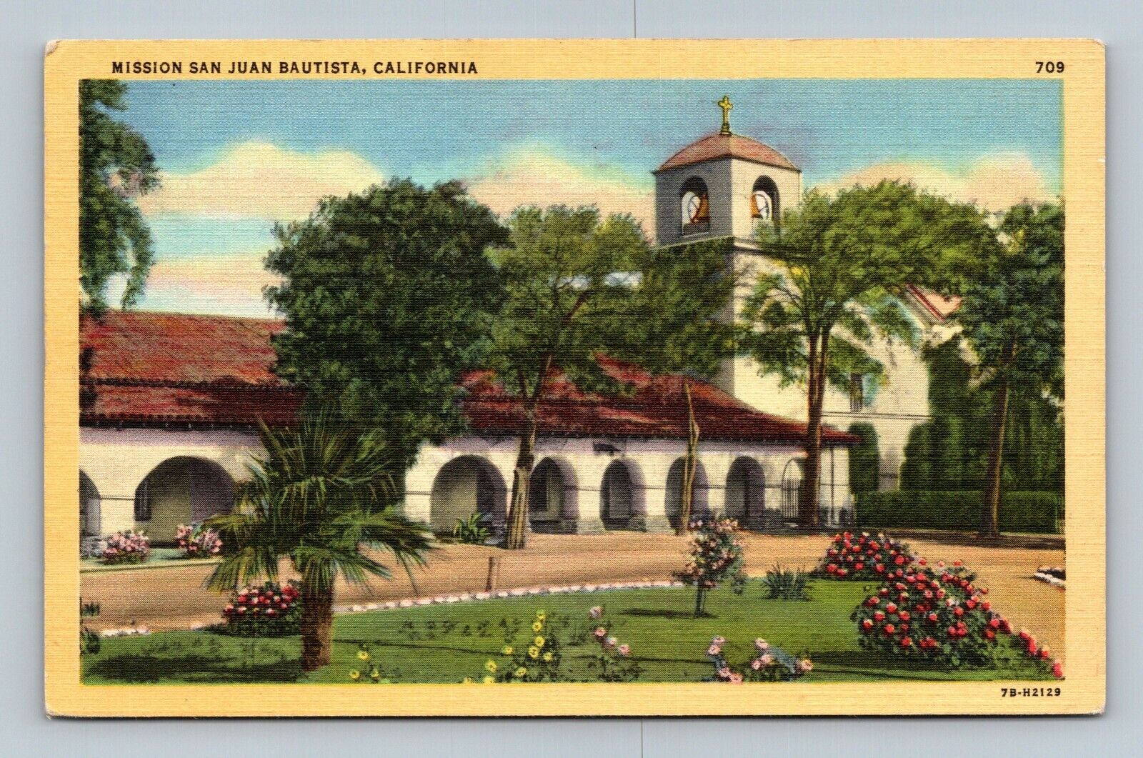 San Juan Bautista Mission California Linen Postcard