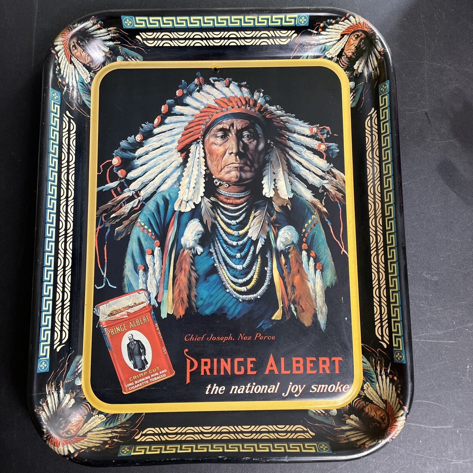 Vintage Prince Albert 13 x 10” Metal Tray Native American Indian Chief Joseph
