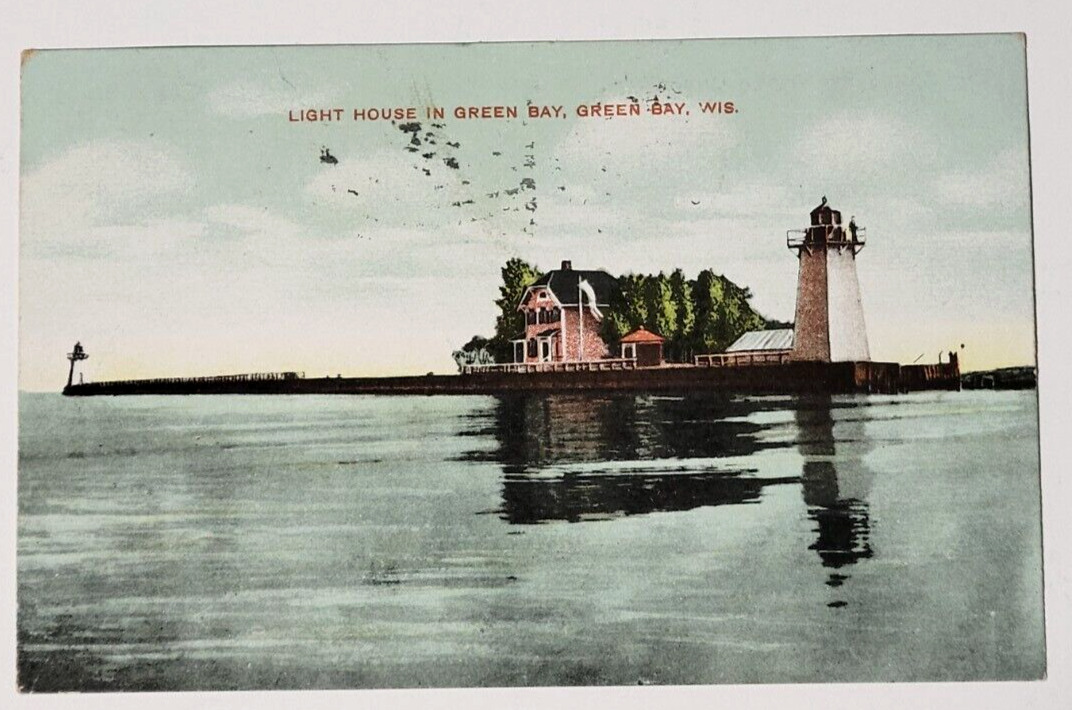 Green Bay Wisconsin Lighthouse 1908 Lithograph Postcard