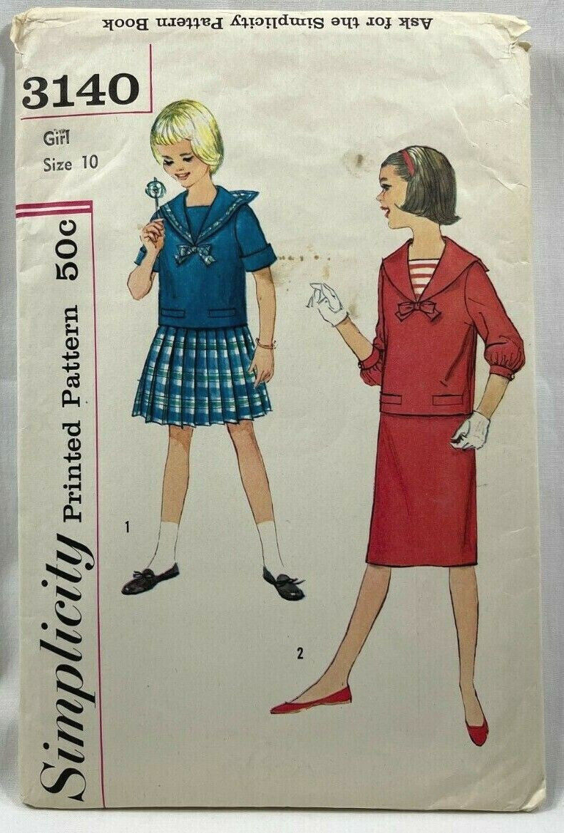 1959 Simplicity Sewing Pattern 3140 Girls Blouse & Skirt 2 Styles Sz 10 Vtg 8972