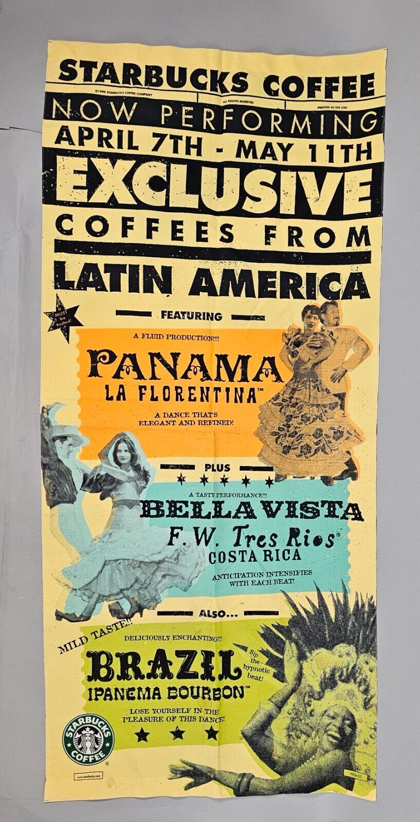Vintage RARE 1999 STARBUCKS Coffee Advertisement Fabric Banner  