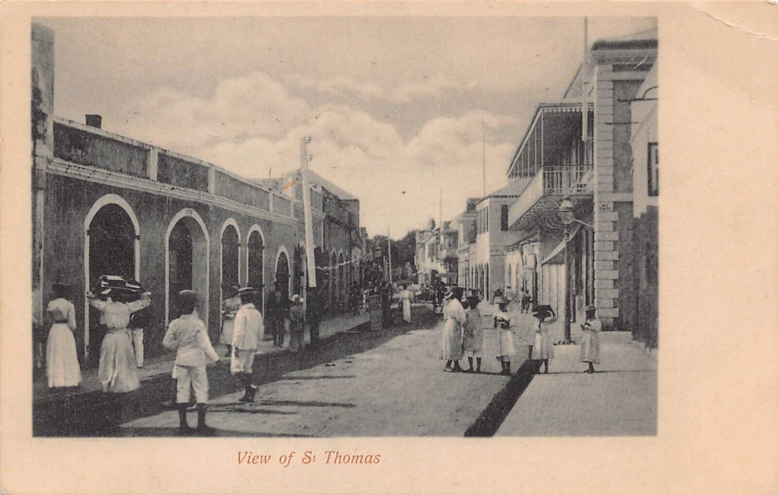 St Thomas Caribbean Downtown Harbor c 1905 Ethnic Children Vtg Postcard S5