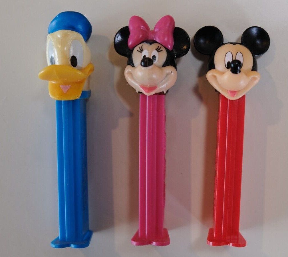 Set of 3 Vintage Pez Dispensers Disney Mickey Mouse, Minnie Mouse, Donald Duck