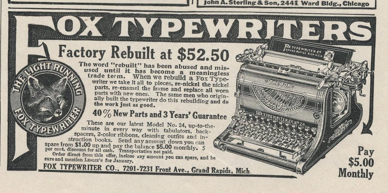 Magazine Ad - 1917 - Fox Typewriters - Grand Rapids, MI