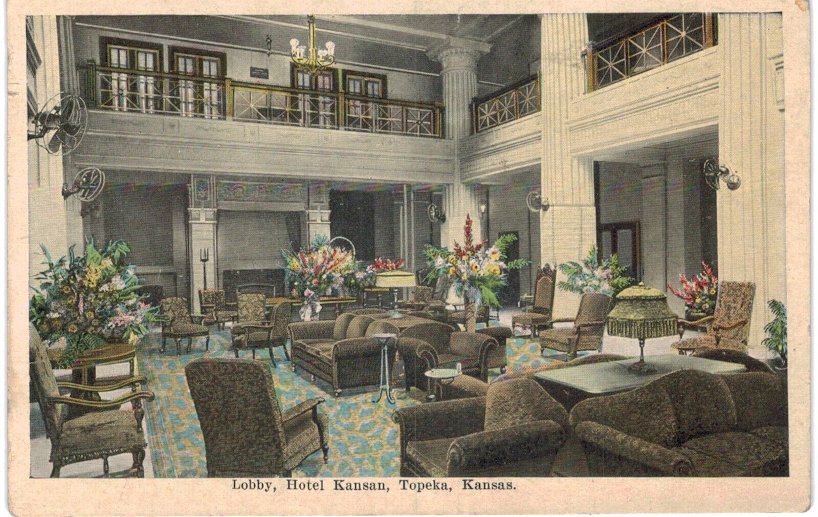 Topeka Lobby Hotel Kansas 1910 KS 