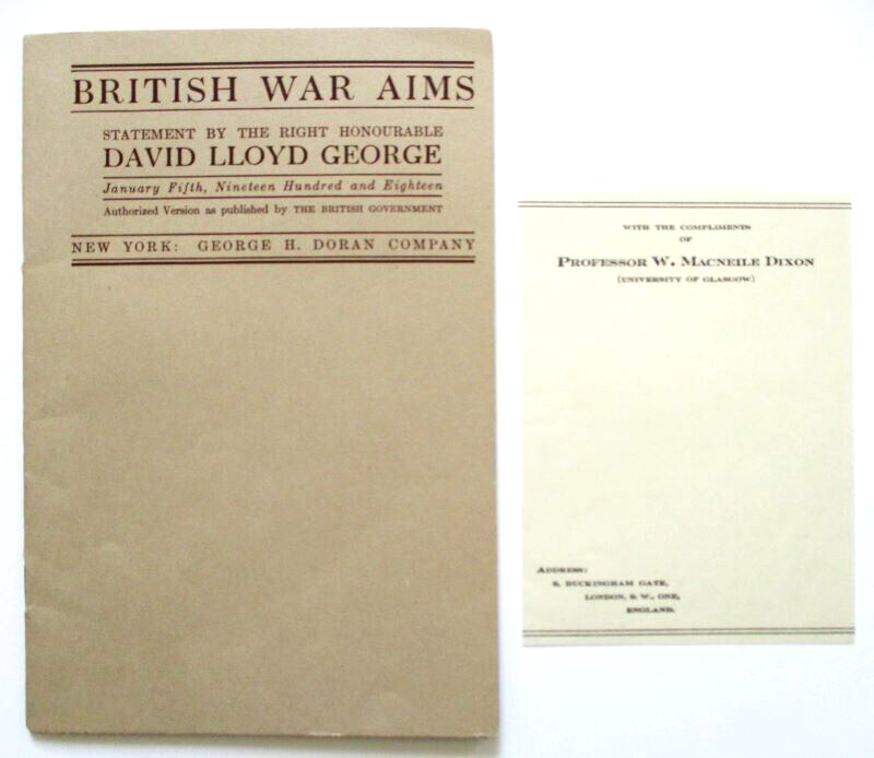 1918 British War Aims World War I Booklet - Prime Minister David LLoyd George