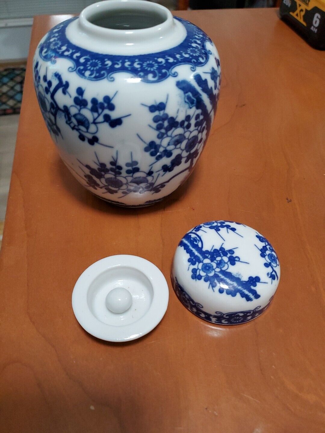 Antique White/Blue Porcelain Prunus Blossom Ginger Jar  from Japan
