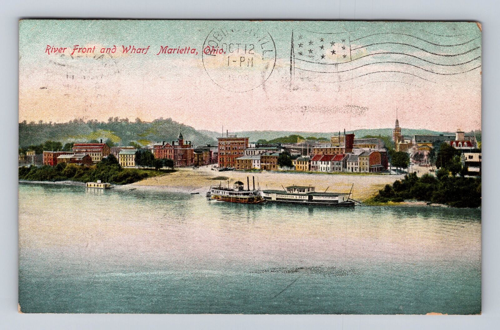 Marietta OH-Ohio, River Front and Wharf, Antique Vintage c1909 Souvenir Postcard