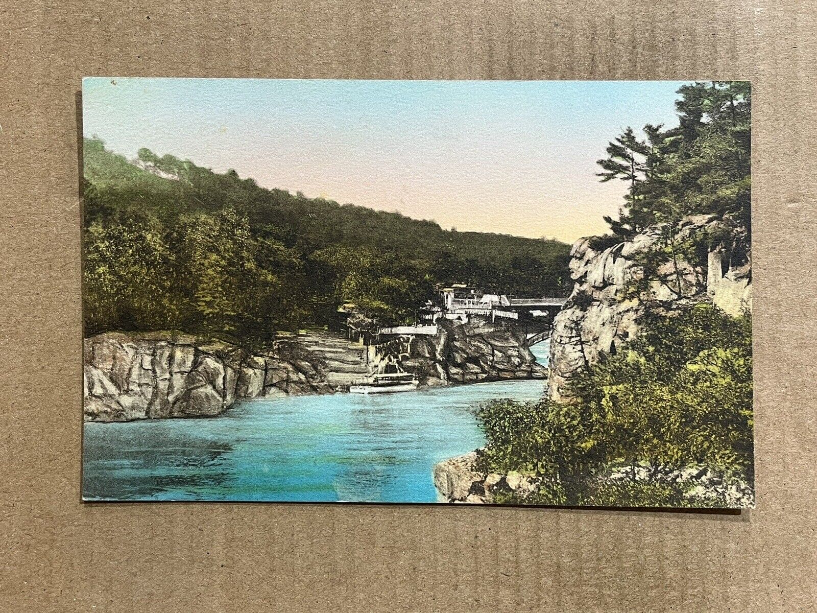 Postcard Taylors Falls MN Dalles of St Croix River Old Man Rock Hand Colored