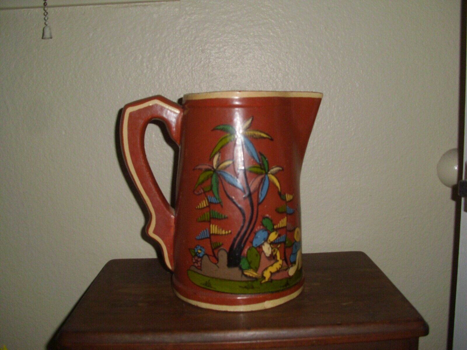 Vintage Mexican Tlaquepaque Pottery  Brown Handled Pitcher