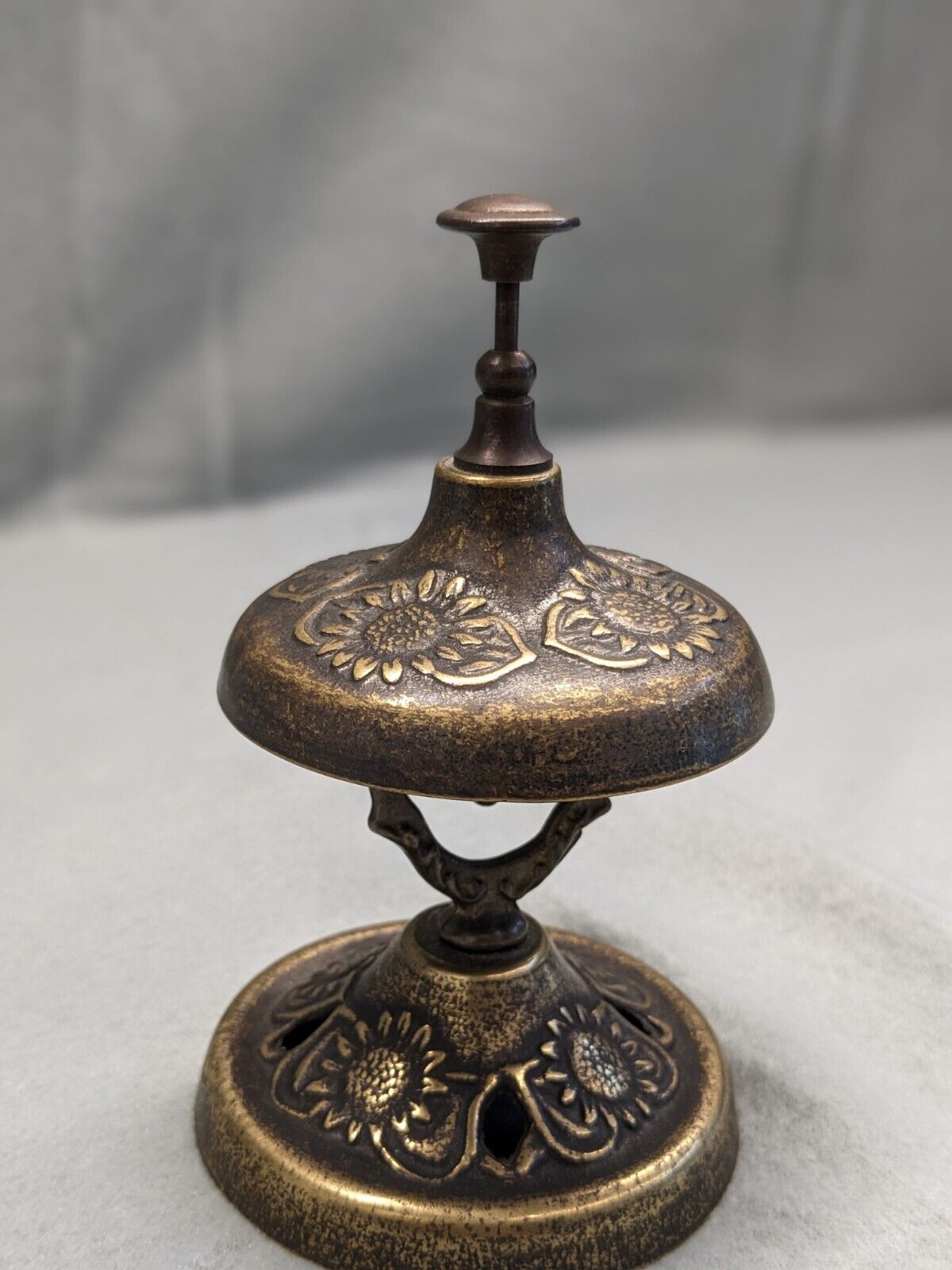Vintage Italian Ornate Desk Bell Brass SunFlower Pattern