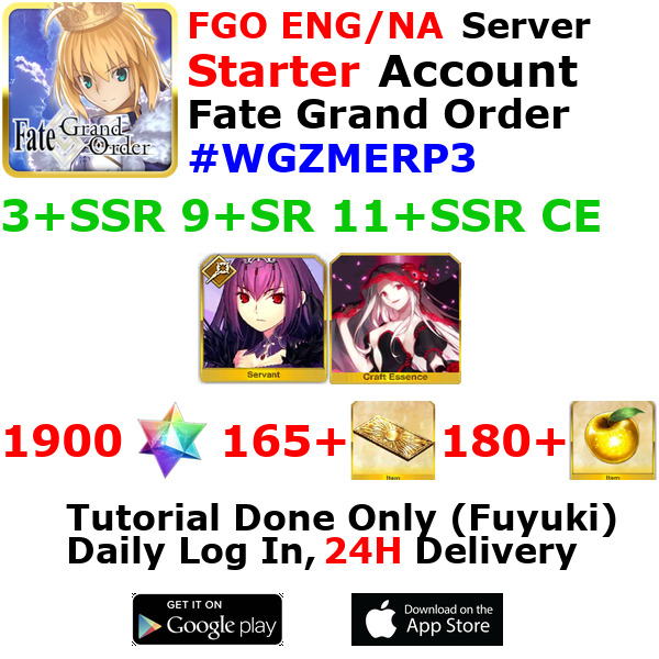 [ENG/NA][INST] FGO / Fate Grand Order Starter Account 3+SSR 160+Tix 1900+SQ #WGZ