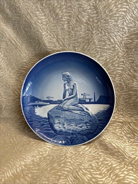 Royal Copenhagen Blue and White Plate Langelinie Mermaid Dish Signed K