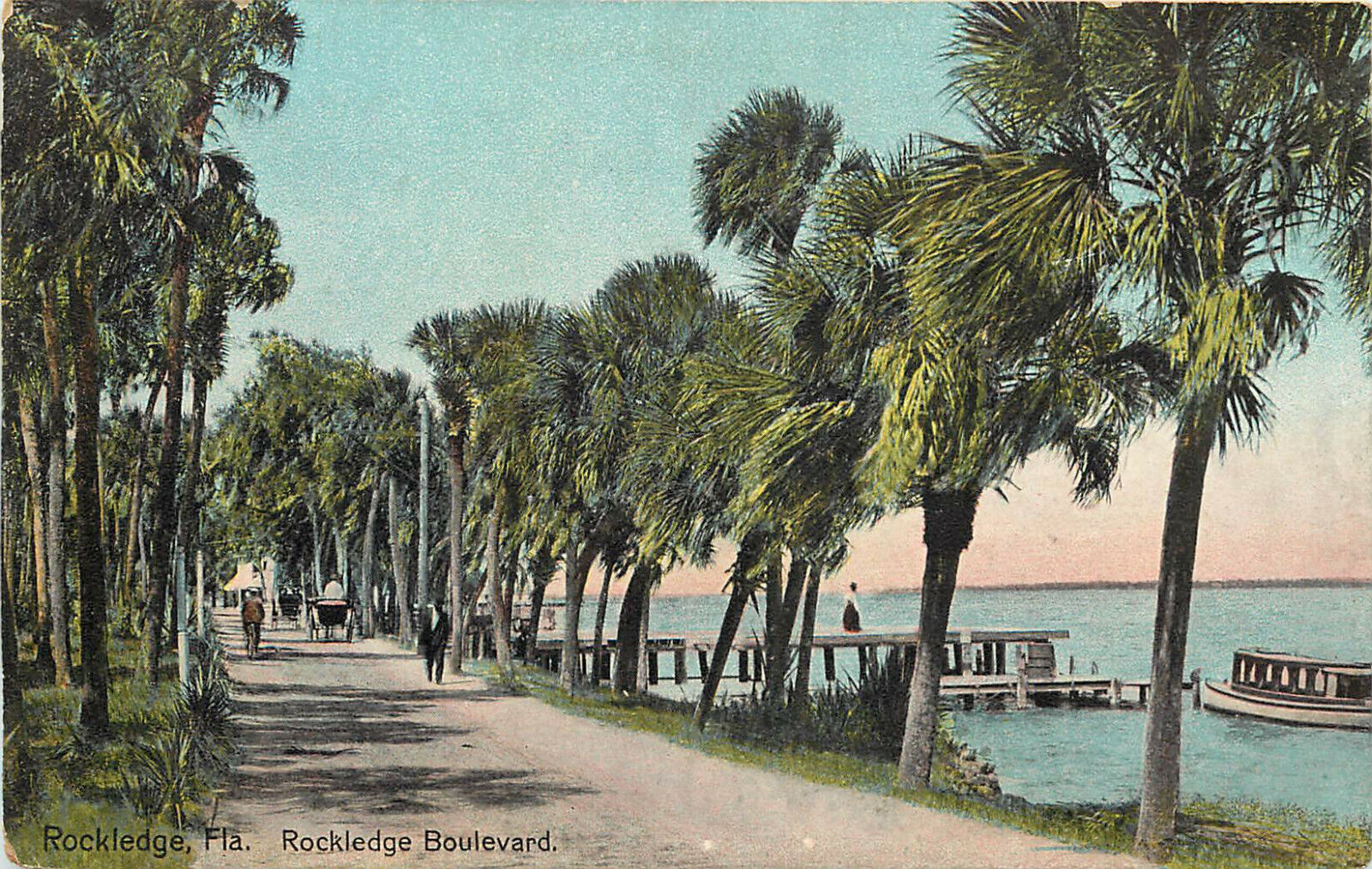 c1910 Postcard Rockledge Boulevard, Rockledge FL Coconut Trees Brevard County 