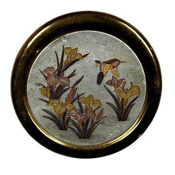 Trinket Jewelry Box 24 kt Gold Vintage The Art of Chokin Edged Lid Hummingbird