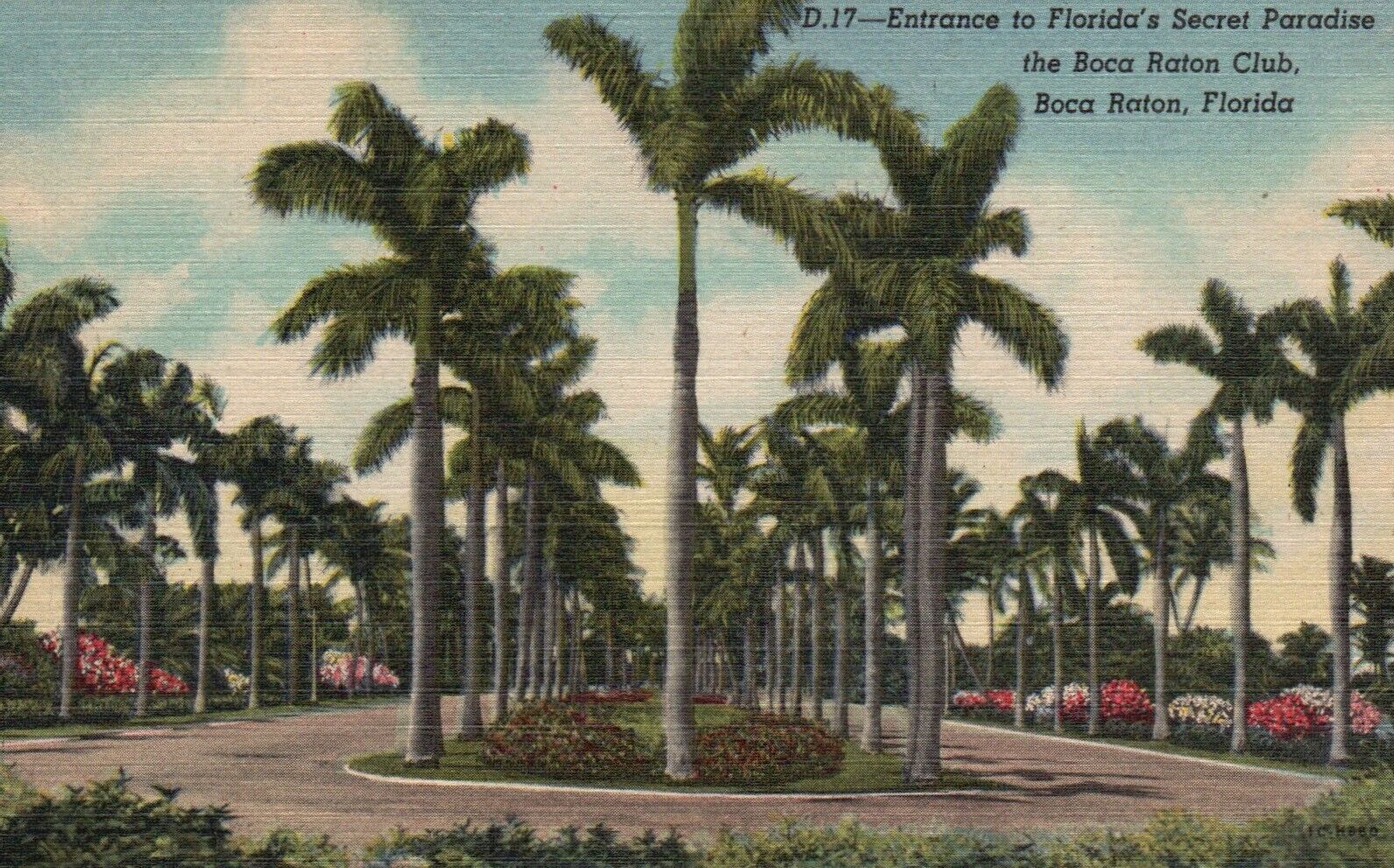 Postcard FL Boca Raton Entrance to Boca Raton Club Linen Vintage PC f5259
