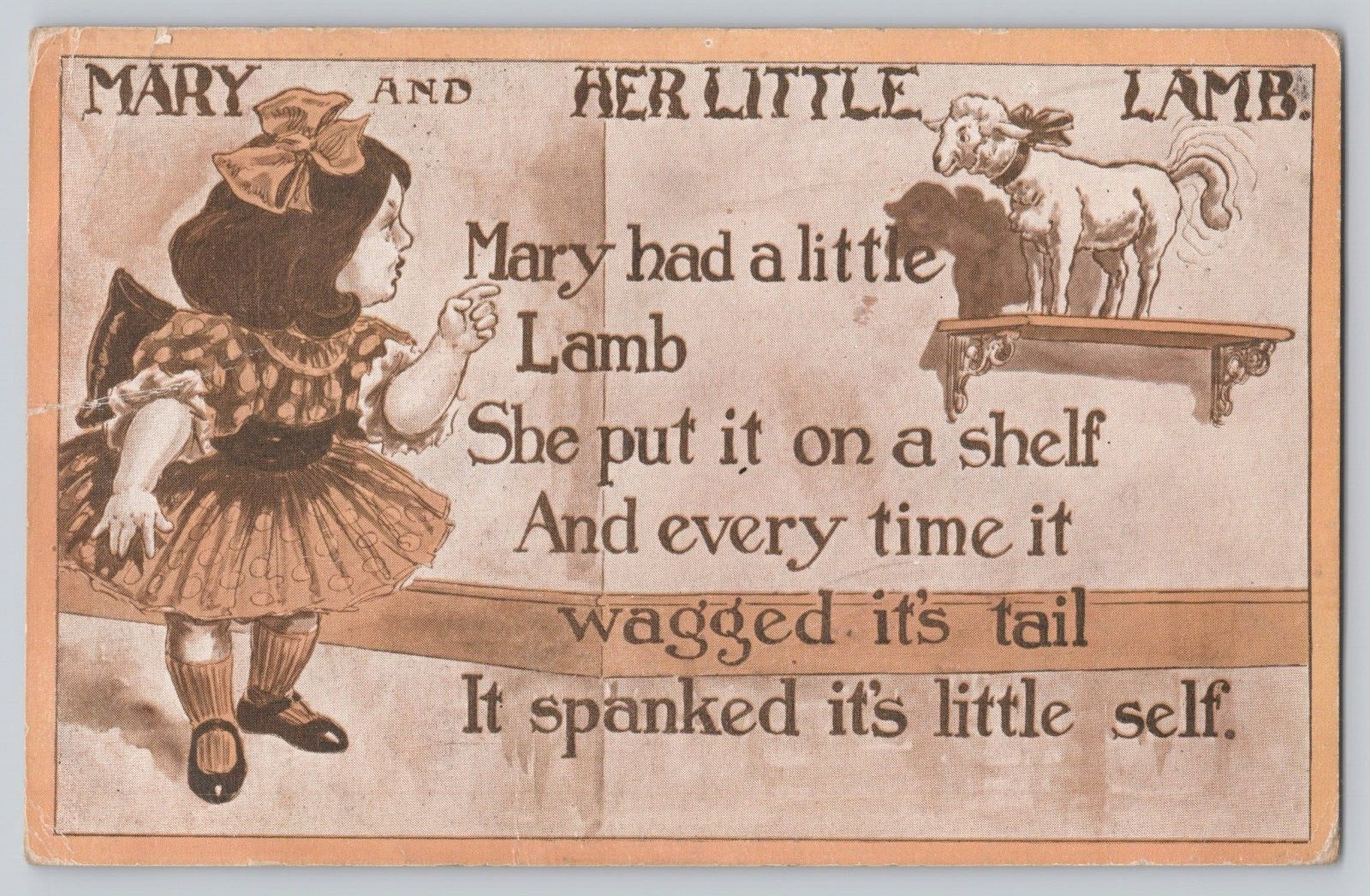 Postcard Mary and her little lamb... Humor c 1909