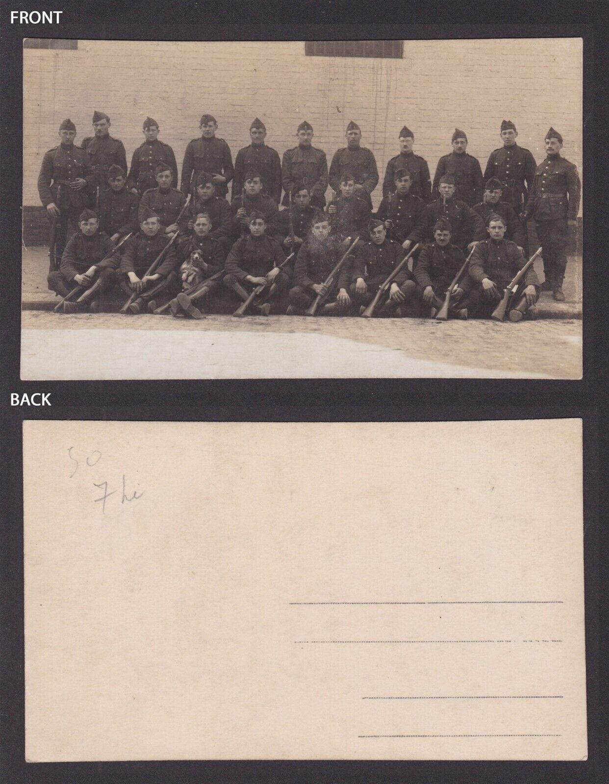 Postcard, RPPC, Group of Soldiers, Uniform, WWI, Unused
