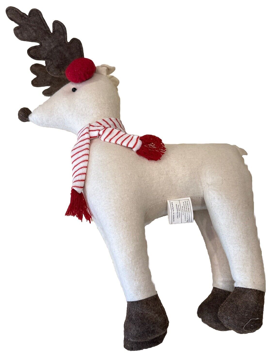 Floral Debi Lilly Plush Felt Christmas Reindeer White Striped Scarf
