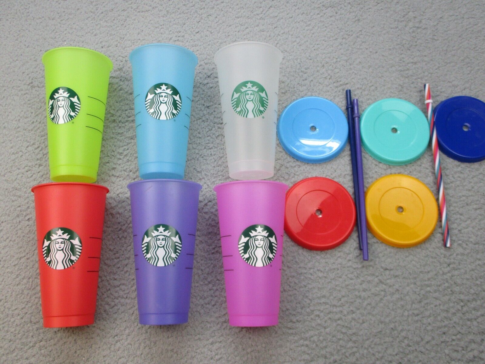 Starbucks Color-Changing Reusable 24oz Cold Cups Sun UV Activated Lot Of 6