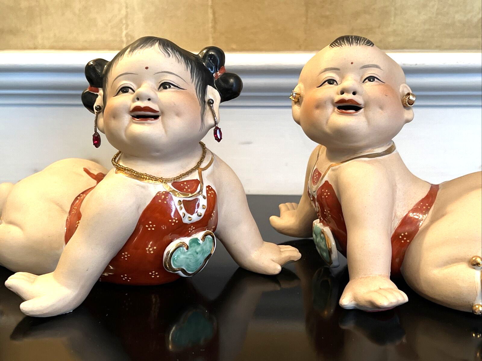 HUGE PAIR Vintage PIANO BABIES, CHINESE PORCELAIN, HAND PAINTED, Very Fine
