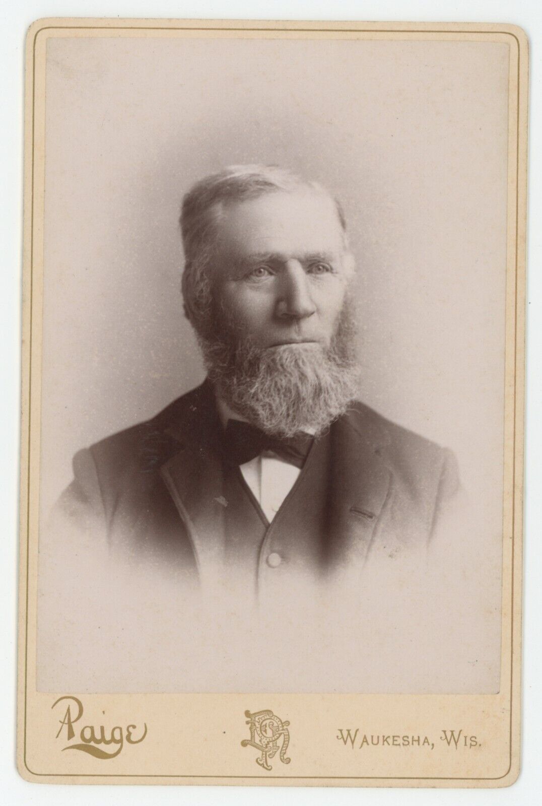 Antique Circa 1880s Cabinet Card Stoic Older Man Shenandoah Beard Waukesha, WI