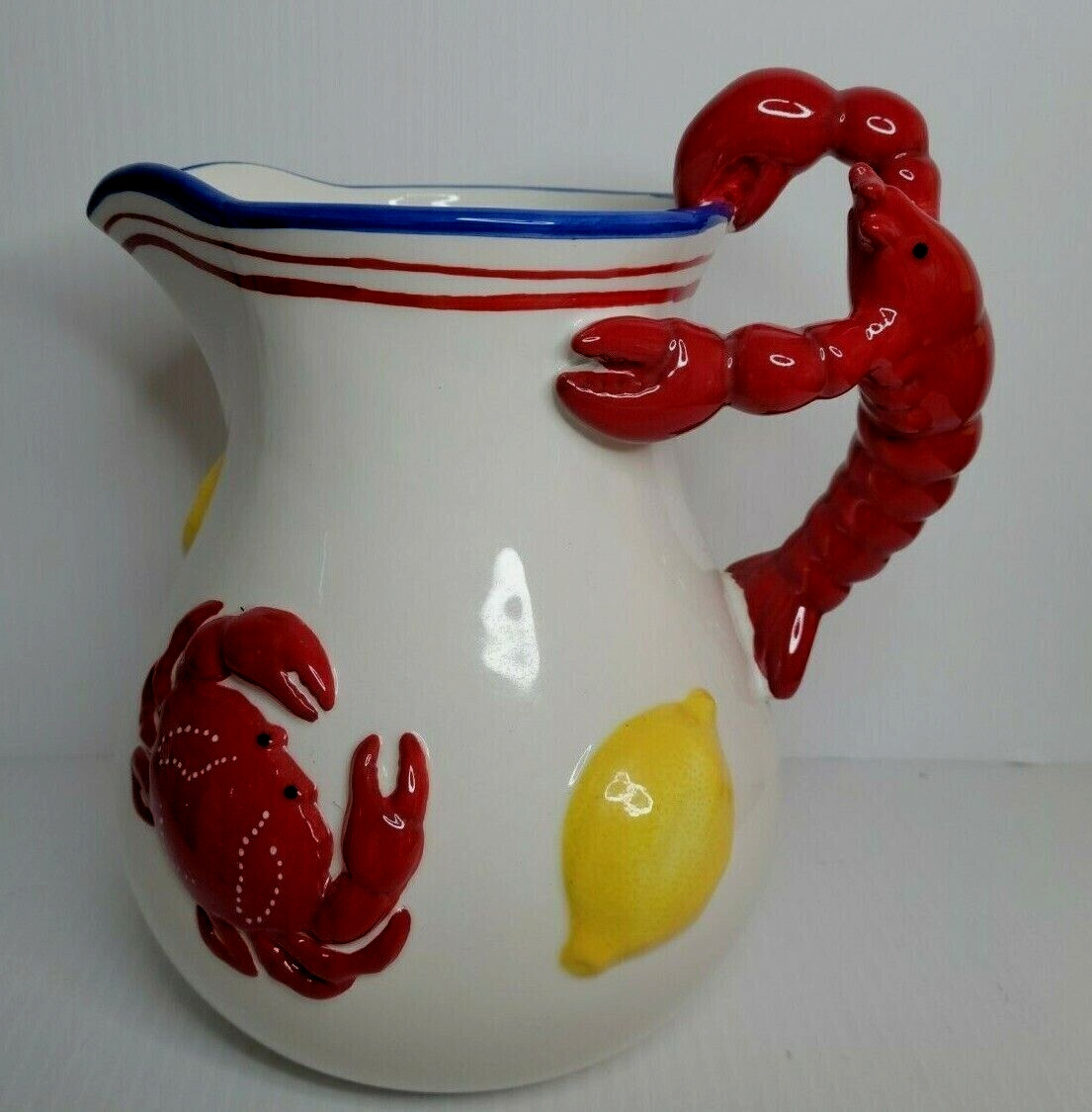 Large Sonoma Nantucket Collection Ceramic Lobster/ Lemons/ Pitcher Jug