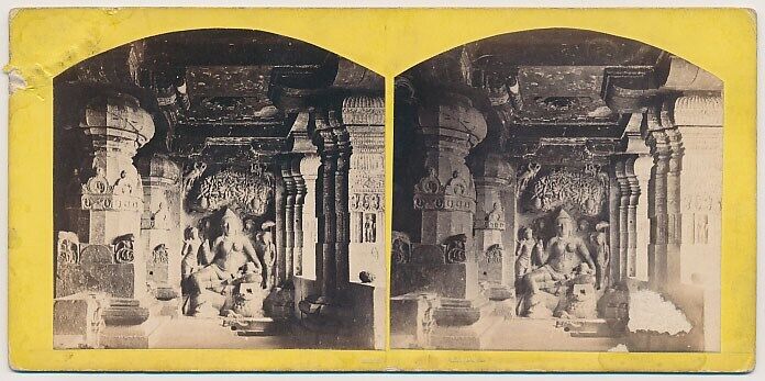 INDIA SV - Ellora Monastery Caves Interior - 1860s RARE