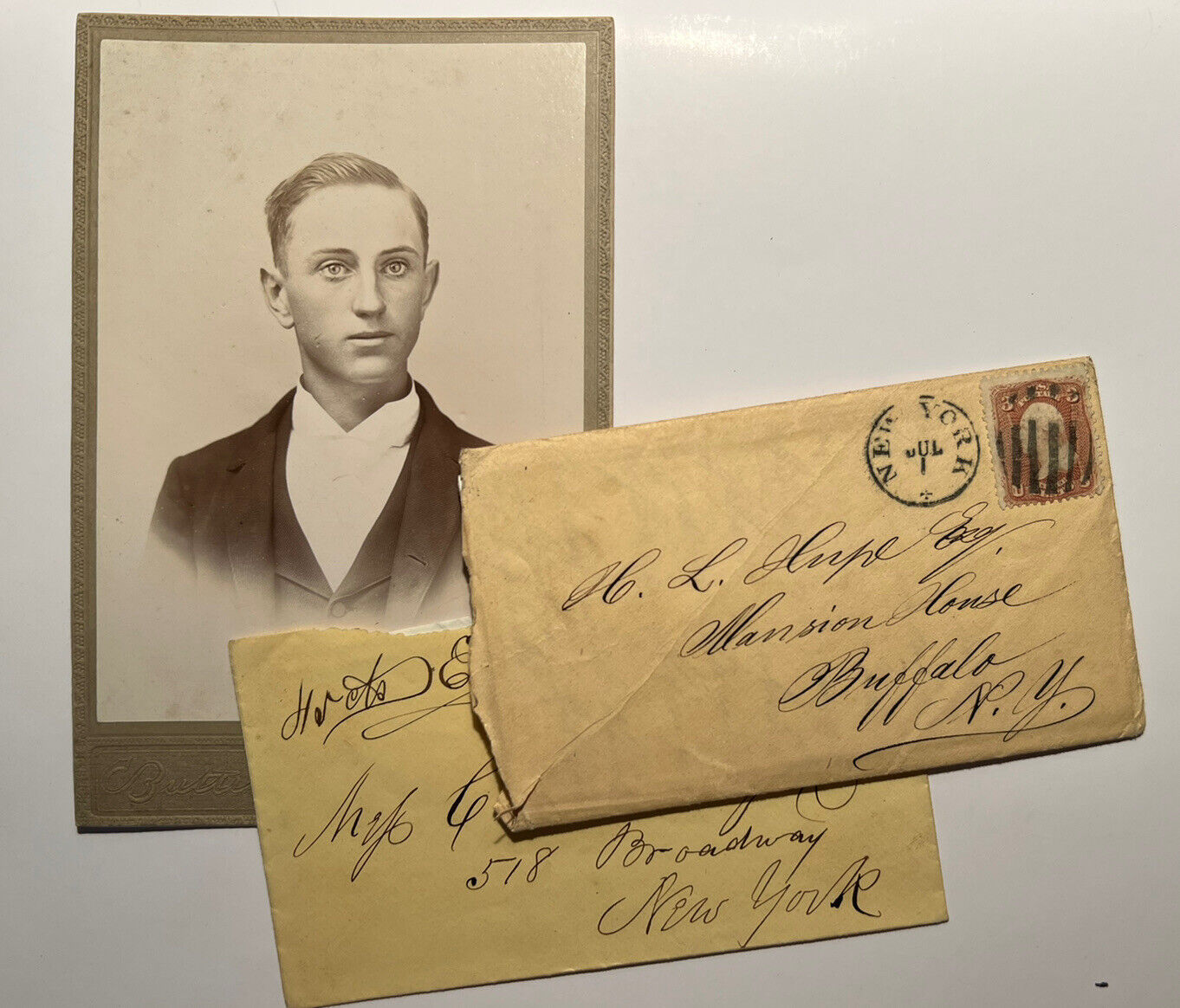1867 HAND-WRITTEN LETTERS from New York and authors photograph 156 yrs old