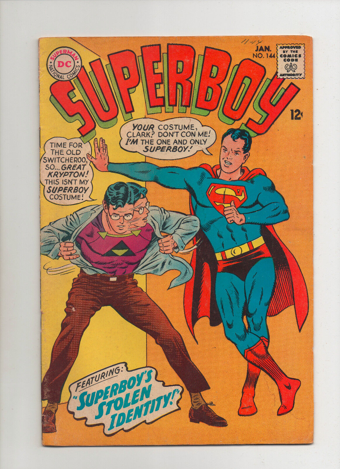 Superboy #144 - Stolen Identity - (Grade 5.0) 1968