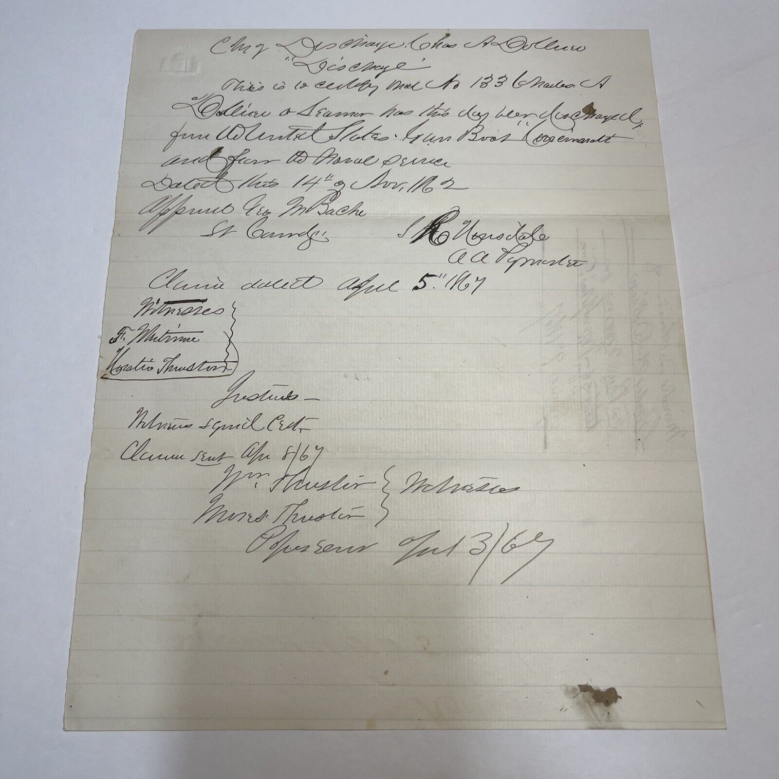 1867 Civil War Discharge Document 