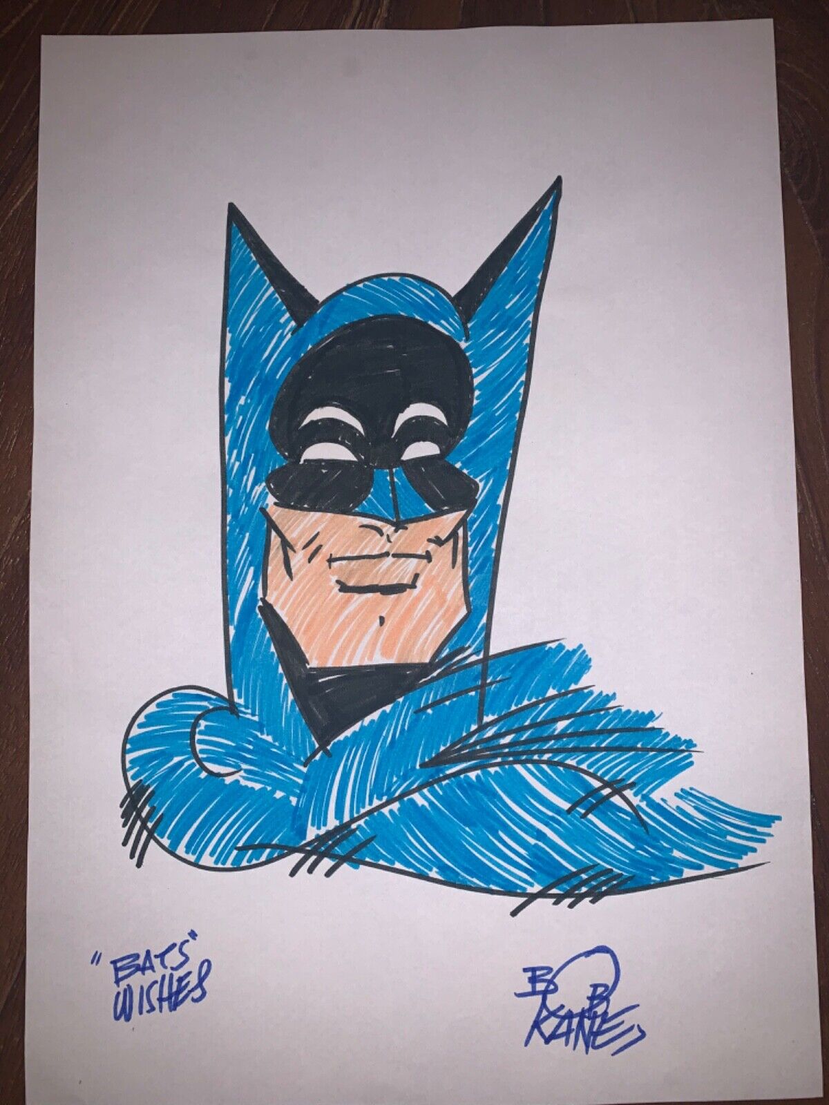 Bob Kane Vintage Signed Inscribed Batman Sketch “Bat Wishes” DC Comics