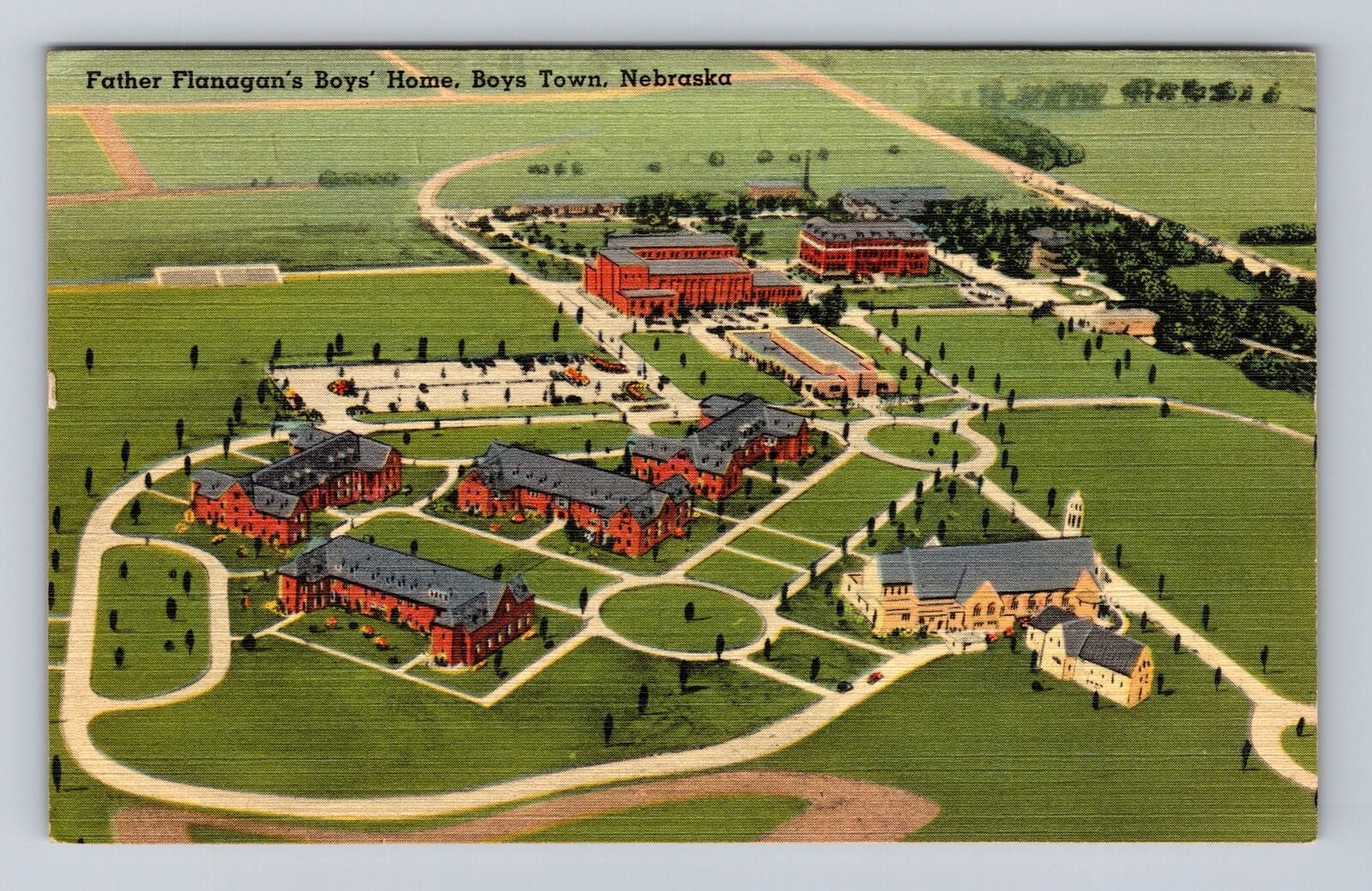 Boys Town NE-Nebraska, Aerial View, Father Flanagans Boys Home Vintage Postcard