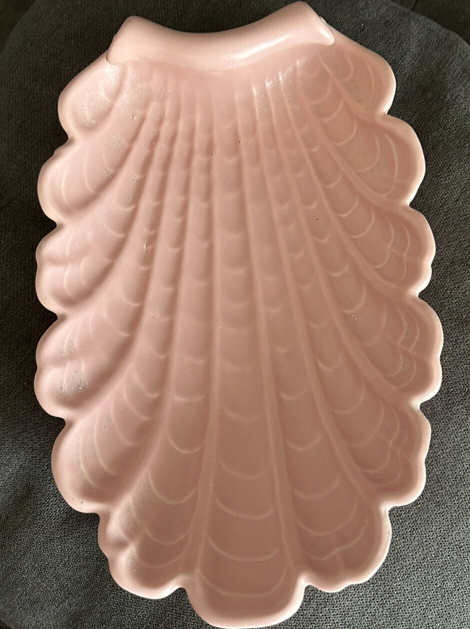 VINTAGE ABINGDON POTTERY USA  Dusty Rose Shell / feather Shaped DISH 11”
