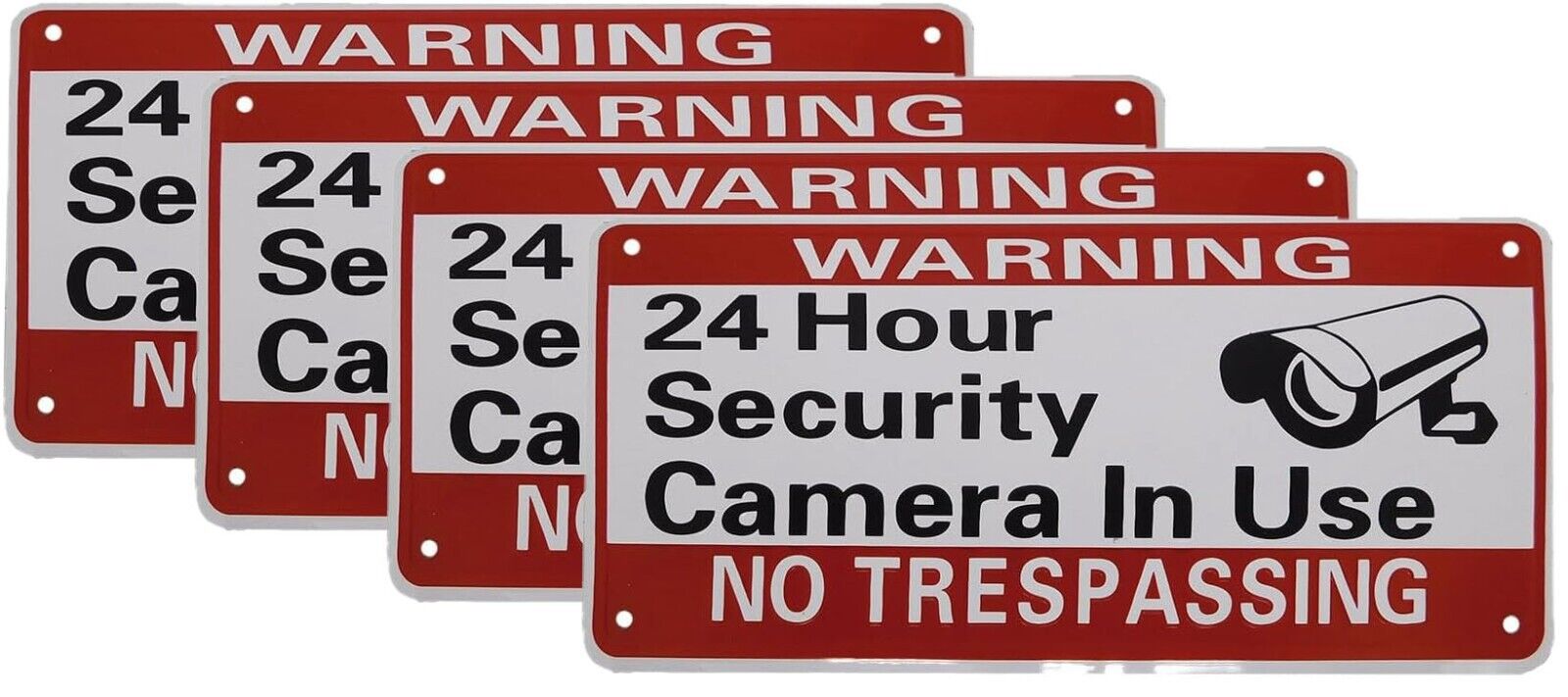 Set of 4 Warning 24 Hour Security Camera In Use Red White 6\